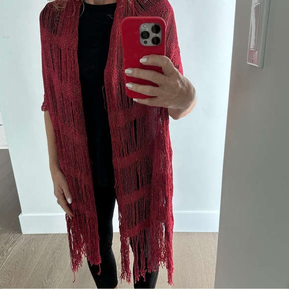 Handmade Accessories - Handmade Gorgeous Knit Red with Gold Shawl
